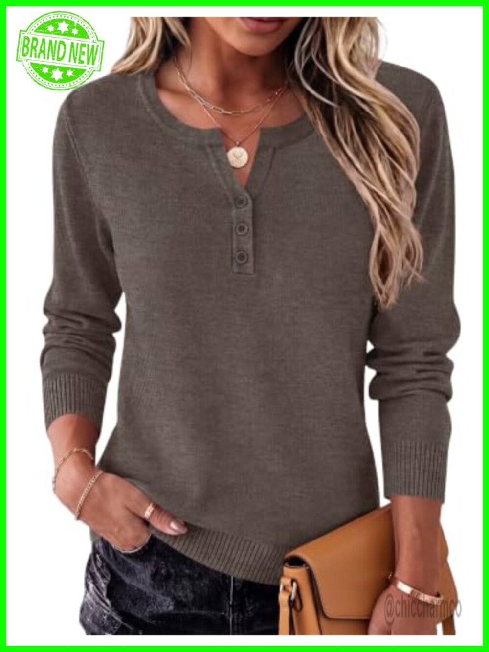 LOMON Women's V-Neck Wool Blend Pullover Sweater Long Sleeve Button